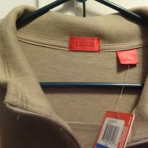 NWT IZOD Men's Half Zip Light Brown L/S Polo